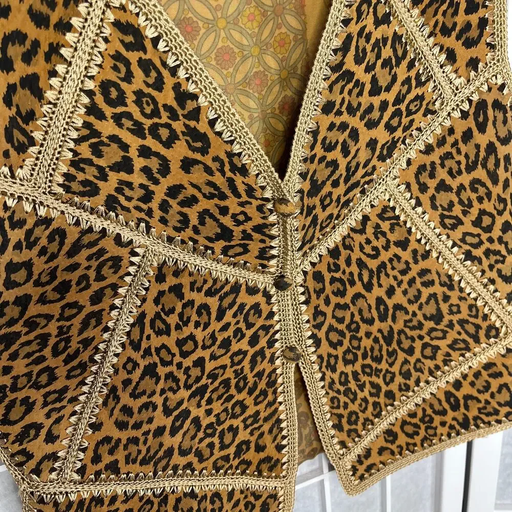 Leopard Skin by Sooth 90s Crotchet 100% Real Leather Vest Cheetah Print Vintage - Picture 4 of 8